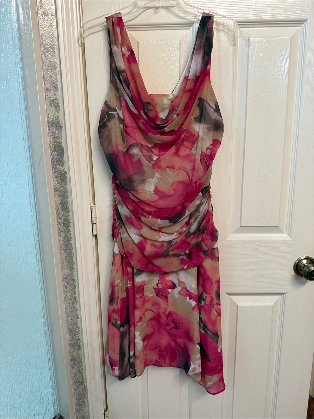 Dress Barn Pink Floral Cowl-Neck Mini Dress